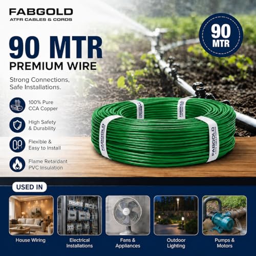 Image of 4.0 sqmm Single Core Copper Electrical Wire, 90 Meter (Green) | Heat Resistant & Flame Retardant (FR) | Lead-Free LSH House Wire for Home & Industrial Use