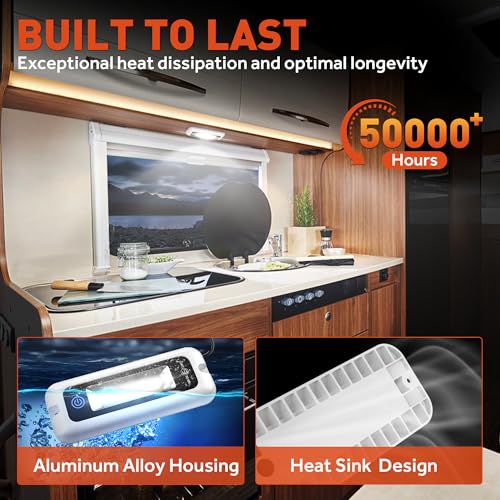 6 Inch RV Lights Interior with Smart Touch Control, LED Utility Awning Light White 6000K, IP68 Waterproof Aluminum for RV Trailers Travel Campers Cabinet SUV Truck MPV Hallway — view 4