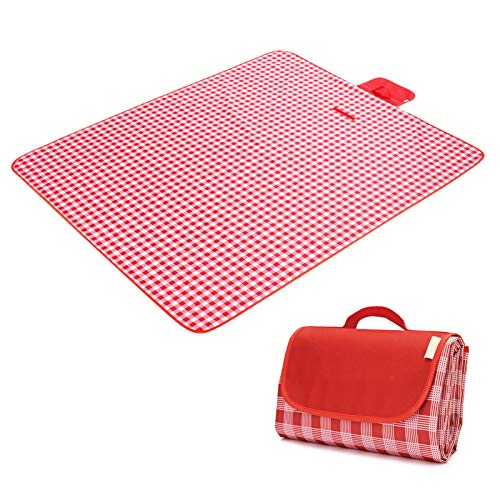 Swiftran Picnic Blanket Extra Large SandProof and Waterproof Foldable Beach Mat,Machine Washable Camping Mat Portable Handy Tote for Camping, Hiking,Travel,Music Festival, Red,6704568-4428-0947038371