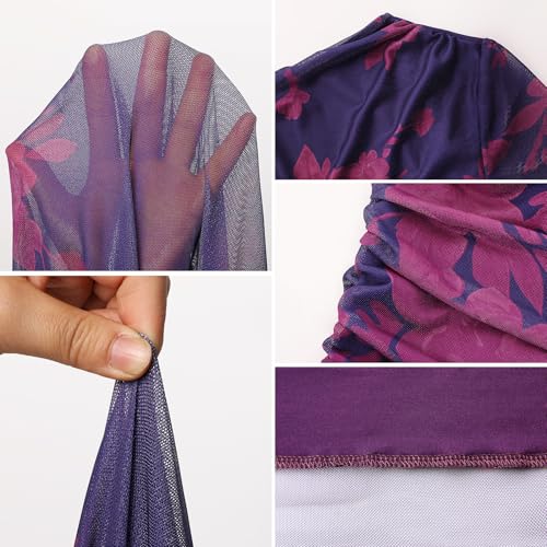 Image of Women's Long Sleeve Bodycon Mini Dress Tie Dye Print Slim Fit Asymmetrical Neck Elegant Formal Ruched Short Dresses