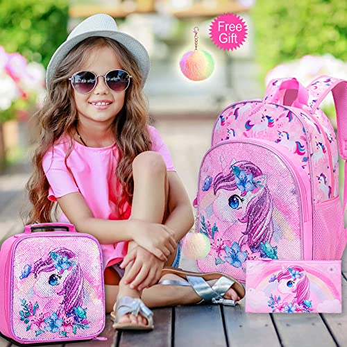 Klfvb 3Pcs Unicorn Backpack For Girls, 16" Sequin Kids Bookbag And Lunch Box, Preschool Backpacks For Elementary Students #TOP2