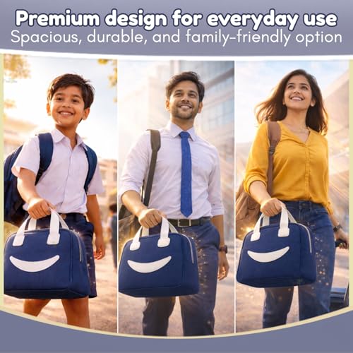 Image of Toy Imagine 6.5L Insulated Lunch Bag for Kids Office School Men Women Smiley Face Tiffin Bag Snack Tote Bag Compact Portable Leak Proof Tiffin Pouch Hot and Cold Lunch Box Bag for Boys and Girls(blue)