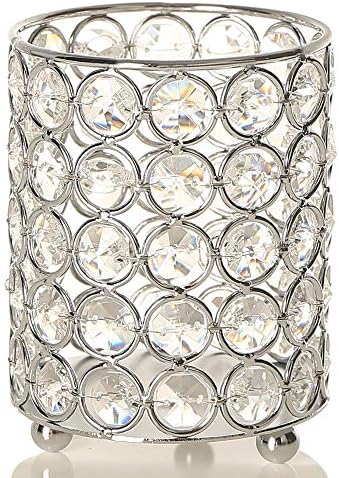 VINCIGANT Silver Cylinder Crystal Tealight Candle Holder Candlesticks/Pen Holders for Home Office Decoration Gifts for Christmas
