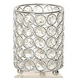 VINCIGANT Silver Cylinder Crystal Tealight Candlesticks/Pen Holders for Modern Anniversary Celebration Home Decorations,Multi Colored LED Starry Copper Wire String Light Included,4.7 Inches Tall
