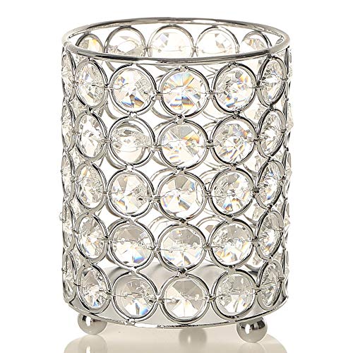 VINCIGANT Silver Cylinder Crystal Tealight Candle Holder Candlesticks / Pen Holders for Home Office Decoration Gifts for Christmas