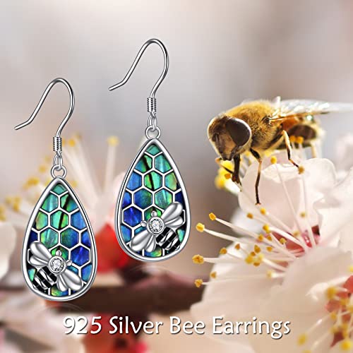Yonfqe Bee Earrings Sterling Silver Honeycomb Earrings Abalone Shell Dangle Bumble Bee Drop Earrings Honey Bee Earrings Jewelry Gifts For Women Girls #TOP5