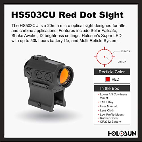Holosun Hs503Cu, Paralow Red Dot Sight 1X, 2 Moa Dot & 65 Moa Circle, Matte Black #TOP2