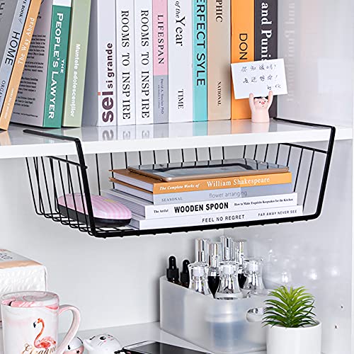 Eleattrun Undershelf Storage Basket Under Shelf Wire Basket Household Metal Under Shelf Hanging Storage Bin Basket Slides Under Shelves For Storage Space Saving For Kitchen Pantry Bookshelf thumb #2