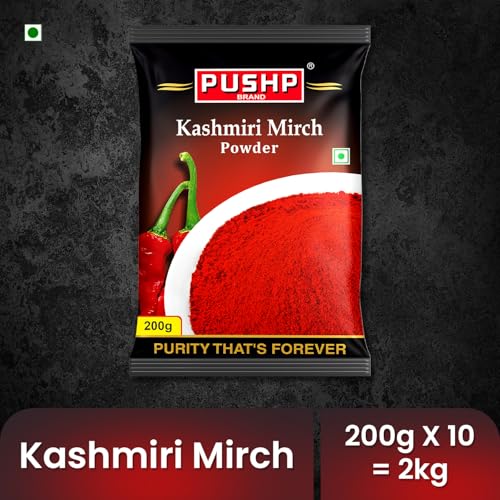 Image of Pushp Brand Kasmiri Red Chilli Powder Pouch(Pouch Pack of 10, 200gm in each pack)
