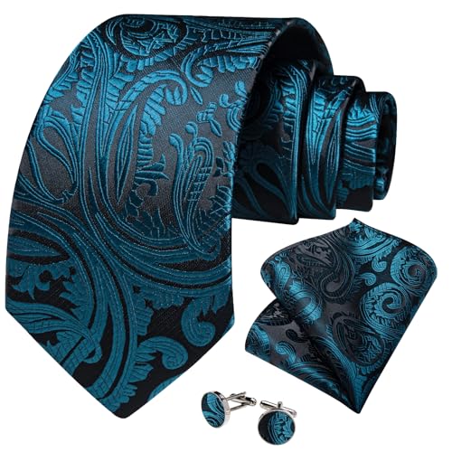 Image of DiBanGu Mens Paisley Tie Set Silk Woven Jacquard Necktie and Pocket Square Cufflinks Gift Set for Wedding Bussiness