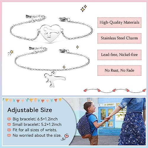 Image of SUNSH Back to School Gifts Mommy and Me Bracelet Mother Daughter Son Matching Dinosaur Heart Butterfly Bear Bracelets Set for 2 First Day of School Gifts for Her Him Separation Anxiety Gifts