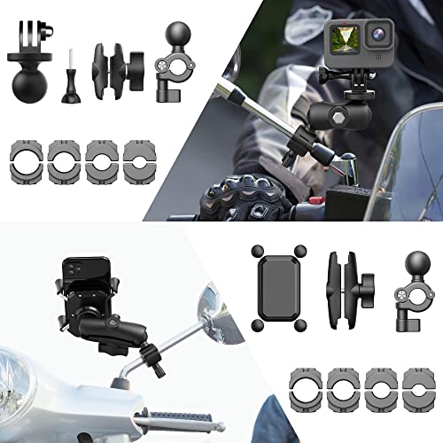Adracwaro-MotorcycleBikeCar-Mount-Accessory-Kits-Bundle-for-GoPro-DJI-OSMO-Action-Insta360-SJCAM-and-Mobile-Phones-Including-Super-Clamp-Handlebar-Mount-Car-Suction-Cup-Mount-Phone-Holder