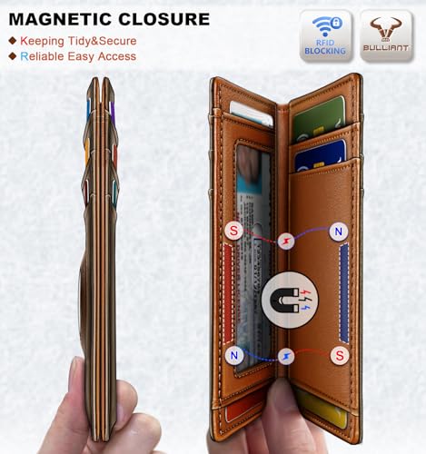 Image of BULLIANT Slim Wallet For Men 12Cards,Magnetic Flip Build-in Money Clip Airtag Compatible-RFID Blocking