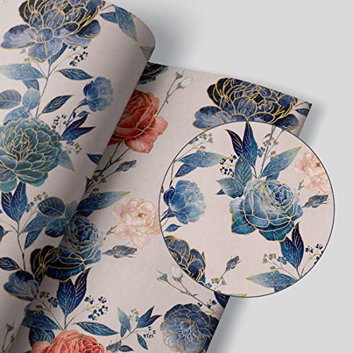 Papier peint autocollant bleu floral meuble étagère armoire 45x300 - 5