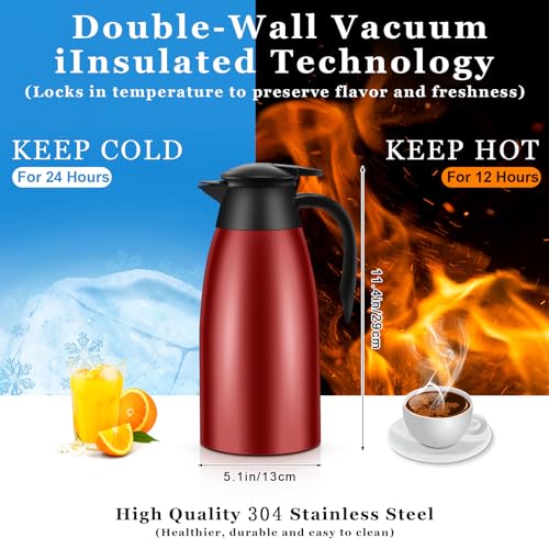 Image of Norme 2 Pcs Thermal Coffee Carafe Insulated Stainless Steel Coffee Carafe for Hot Liquid Vacuum Thermal Pot Creamer Pitcher Dispenser with Brushes Keeping Hot Water Milk(Wine Red)
