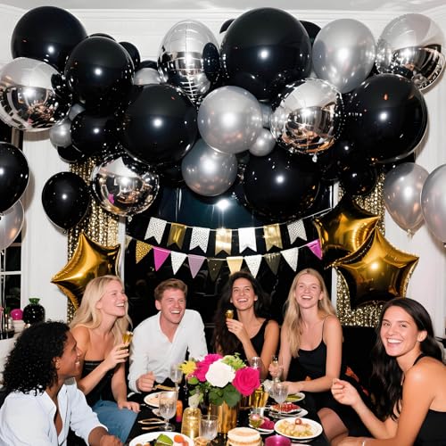 Image of 32Pcs Black Big Balloons 18 Inch, Round Large Latex Party Balloons for Birthday Wedding Decorations. (black)