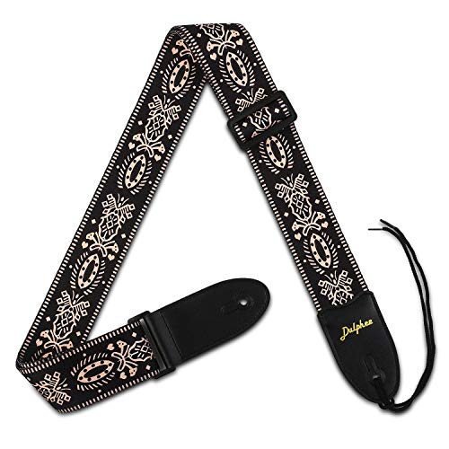Dulphee Guitar Strap Vintage Printed Adjustable Polyester Shoulder Strap - Suitable For Bass, Electric & Acoustic Guitars #TOP3