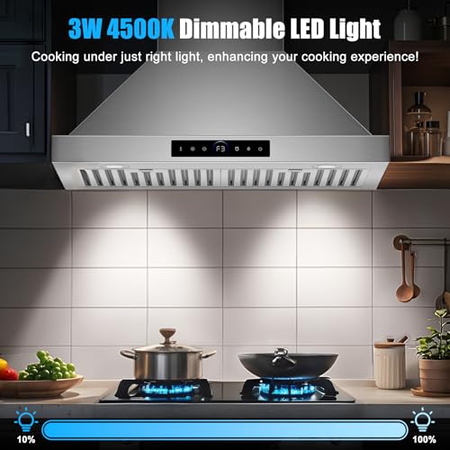 Image of 30 inch Range Hood Under Cabinet, 1200 CFM with 4-Speed Gesture Sensing & Touch Control, Stainless Steel Kitchen Stove Vent Hoods with 2 LED Lights, tw-e30
