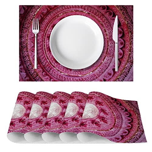 Set de table en tissu avec dentelle de finition soignée de table rose
