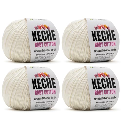 Image of Keche Baby Cotton, 60% Cotton 40% Acrylic Yarn, Soft Cotton Yarn for Crochet and Knitting, Amigurumi Yarn 4 Skeins /Balls [1.76 Oz (50g) / 180 Yrds (165m)] x 4 - Off White