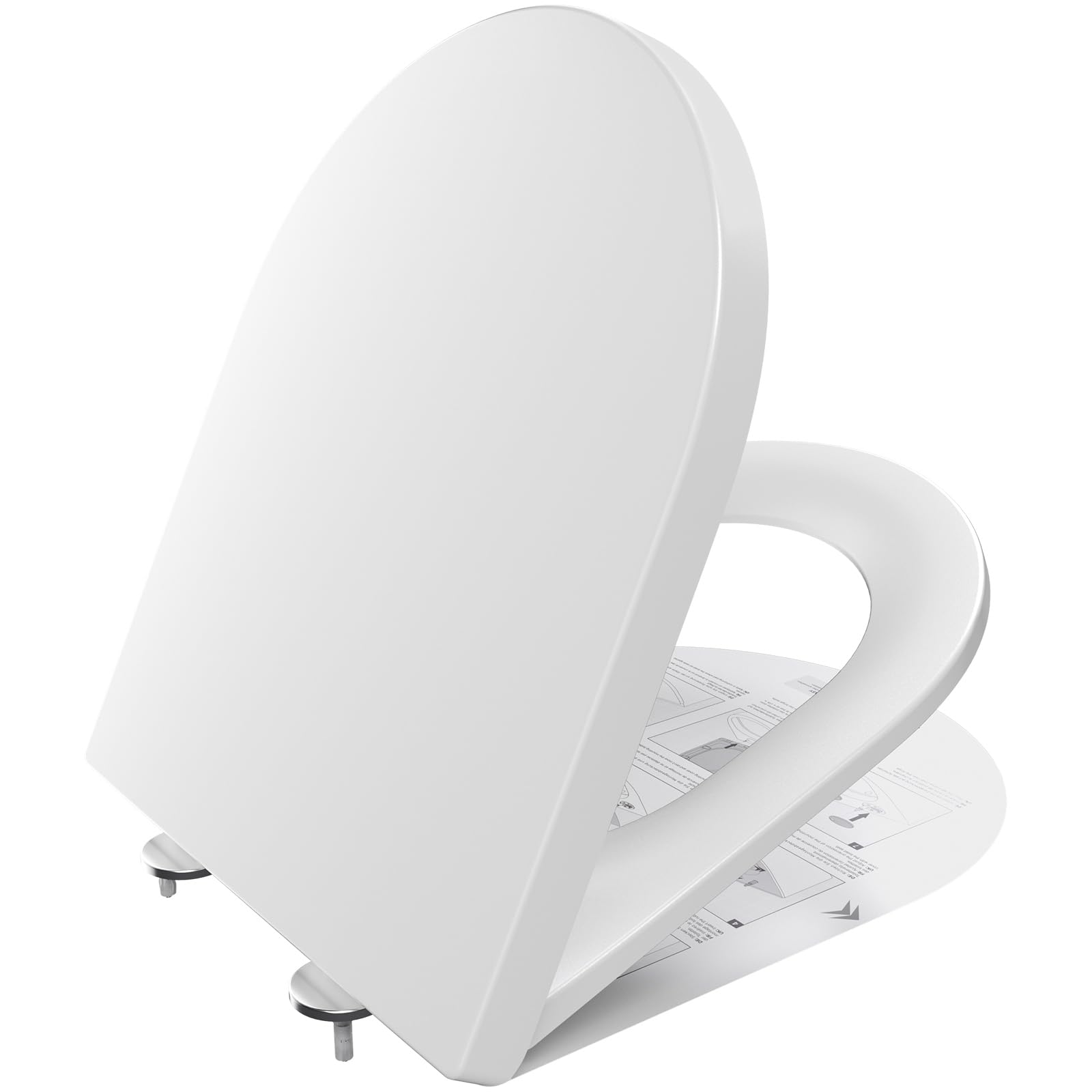 CECIPA Tapa WC con Cierre Suave, Tapa de WC Forma D Blanca, Asiento Inodoro con Liberación Rápida, Tapadera WC Antigolpes para Familia, Toilet Seat Fácil de Quitar y Limpiar - Serie DERW