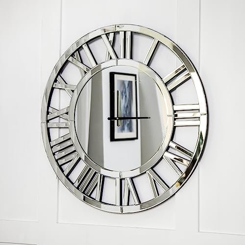 SHYFOY 18-Inch Acrylic Mirrored Wall Clock - Roman Numeral Skeleton Design - Large Decorative Clock - Modern Home Decor -Elegant Timepiece for Living Room, Bedroom, and Office