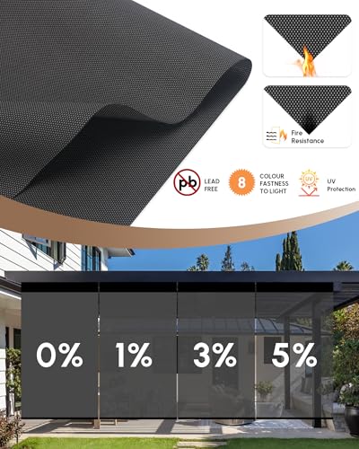 Image of Kincmo Motorized Outdoor Shades for Patio Porch, Custom Outdoor Motorized Blinds with Remote, Waterproof & Windproof Patio Shades Work with Apple Home,Alexa,Google (Dark Grey-0% Openness)