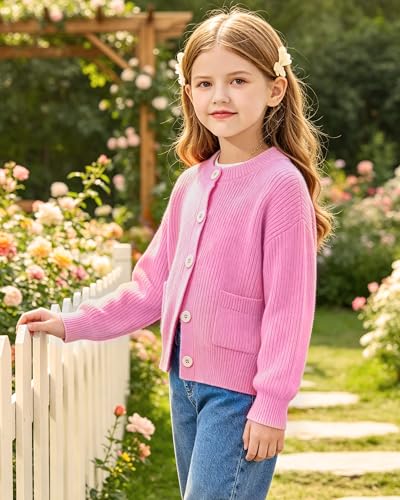 Image of Girls Cardigan Chunky Knit Uniform Sweater with Pockets 5-14Y