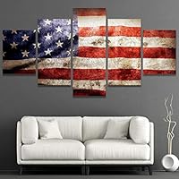 SIGNWIN 5 Panel Canvas Wall Art Closeup of Grunge American Flag Vintage Retro Style Patriotic Concept Abstract Plants Panoramic Relax/Calm Multicolor for Living Room, Bedroom, Office - 60