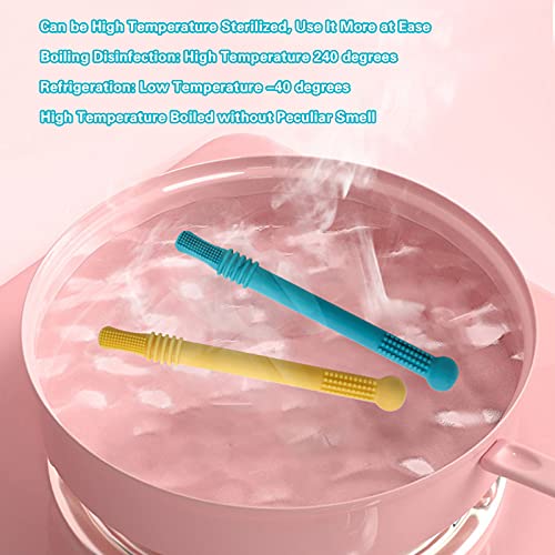 Baby Beißröhrchen, Silikon Baby Beißring Hohle Beißstrohhalme Säuglingsbeißspielzeug Kauen Molaren Sinnesspielzeug mit Reinigungsbürsten für Kleinkinder Mädchen Jungen (6er Pack) – Bild 6