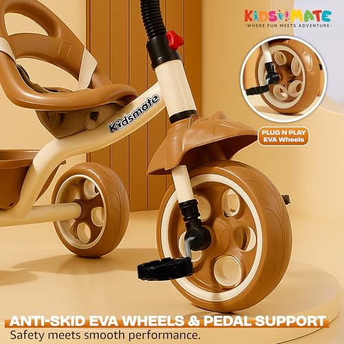 Image of Kidsmate Starlight Premium Tricycle for Kids 2 to 5 yrs | Trikes for Boys & Girls | Baby Cycle with Eva Wheels, Bell and Toy Basket | Ride-On Bike in Elegant Caramel Color | Max User Weight 30kg