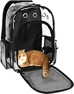 KIKA Pets Clear Cat Dog Backpack Carrier Travel Hiking Mesh Front Dog Backpack Carrier for Cat Rabbit Small Animal Breathable Clear Lightweight Pet Backpack for Outdoor Walking (Black 1- 5 kgs)