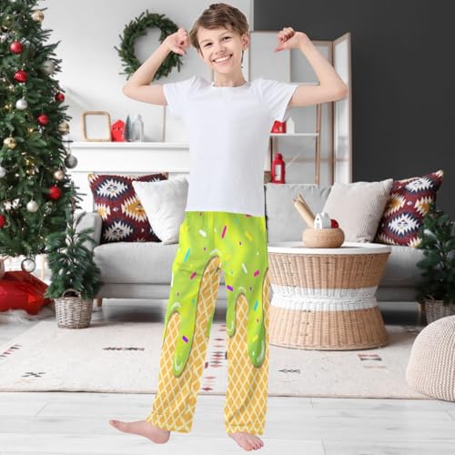 Boy's Pants Green Stripe Ice Cream Jogger Pants Elastic Waist Long Bottoms Trousers with Pockets 6-14 Years2