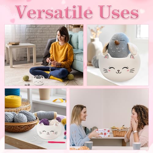 Image of Cat Yarn Bowl for Knitting Cute Ceramic Yarn Bowl Crochet Accessories Large Yarn Holder Storage Gift for Knitters Crocheters