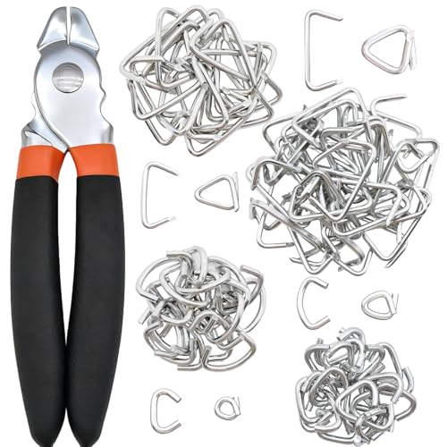 Straight Hog Ring Pliers Kit with 100 pcs Galvanized Hog Rings (3/8 1/2 3/4 1) Heavy-Duty Kit for Auto Upholstery Fencing Pet Cages & DIY Rust-Resistant Steel Binding Set