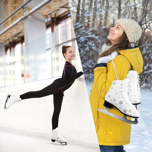 LEVYTEMP Women\'s/Girls Figure Ice Skates - Youth White Snowflake Figure Skating Shoes with Two Insoles - Comfortable, Safe Indoor Outdoor Rink Size US 7 - Thumbnail 7