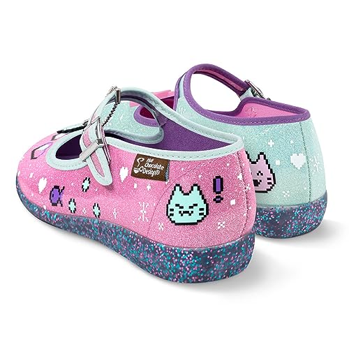 Image of Hot Chocolate Design Chocolaticas Funky Canvas Women's Mary Jane Flat Shoes, Virtual Pet, 9 UK