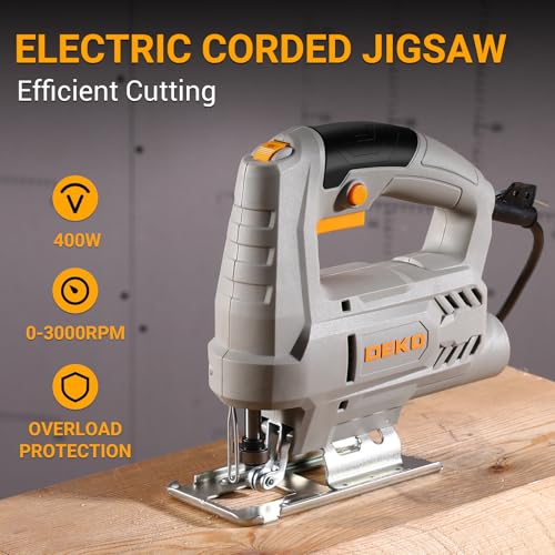 Electric Jigsaw Tool: DEKOPRO 400W Power Jig Saws Jigsaws Wood Cutter Machine, 6 Variable Speed 0-3000 SPM, ±45°Bevel Cutting Cut Blades, with 8 PCS Sawblades for Wood, Metal, Plastic 9 Electric Jigsaw Tool: DEKOPRO 400W Power Jig Saws Jigsaws Wood Cutter Machine, 6 Variable Speed 0-3000 SPM, ±45°Bevel Cutting Cut Blades, with 8 PCS Sawblades for Wood, Metal, Plastic - Image 9