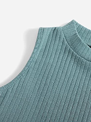 Milumia Girl's 2 Piece Ribbed Knit Mock Neck Sleeveless Solid Basic Crop Tank Tops3