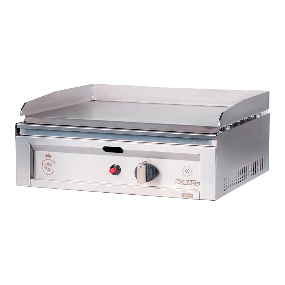 Cleiton® Plancha Industrial de Acero Inoxidable a Gas 50 cm Sobremesa Grosor de la Placa 4 mm para un Rápido Calentamiento con Termopar CE | Potencia 3 kW | Bares y Restaurantes