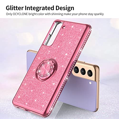 Ocyclone For Samsung Galaxy S21 Case, Cute Glitter Bling Diamond Rhinestone Bumper Protective Soft Case With Ring Kickstand For Galaxy S21 Case For Women Girls 6.2" 2021 Released - Pink #TOP7