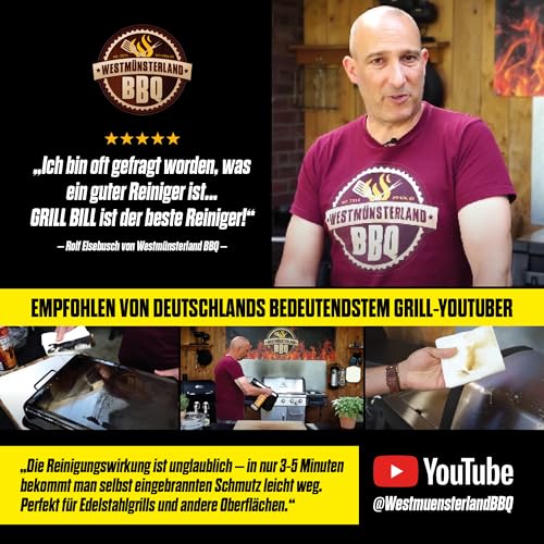 WOSHUP! Grill Bill Grillreiniger in Industriequalität 1000 ml für Gasgrill und Holzkohlegrill, Smoker und Backofen - Entfernt Eingebranntes Ruß Schmutz und Fett (2x1 Liter)