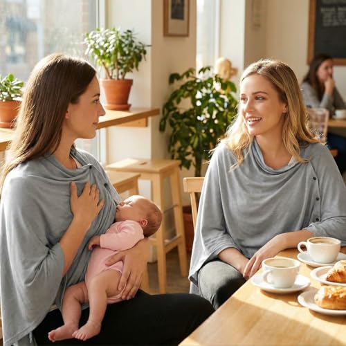 Image of SNOWIE SOFT Feeding Covers for Nursing Mom with Side Button Closure, 360Full Coverage, Soft Stretchy Feeding Shawl Breastfeeding Mother for Discreet Nursing, 75x170cm