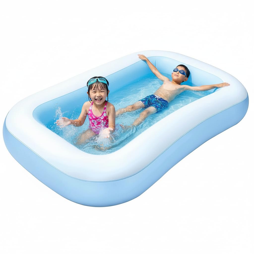 Coku 5.5 Feet Rectangular Inflatable Swimming Pool for Kids & Adults | Foldable Family Bathtub, Large Rectangular Pool Thick PVC Pool for Backyard, Garden, Indoor Outdoor Summer Use (Multicolor)-image-28