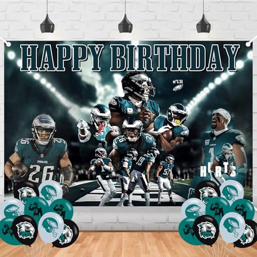 Philadelphia Soccer Happy Birthday Backdrop Eagles Football Banner Poster for Soccer Theme Party Decorations Birthday Supplies Background Studio Shoot Photo Props Booth