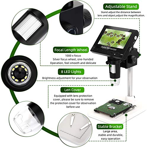 Wadeo 1000x Digitalt Mikroskop med LCD, USB & LED-lampor