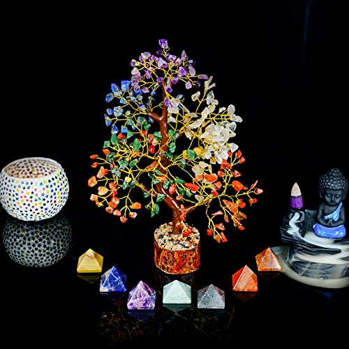Fashionzaadi Bonsai Tree - 7 Chakra Tree - Chakra Tree Of Life - Chakra Gifts - Office Decor - Crystal Tree - Gem Tree - Seven Chakra Tree - Crystal Decoration - Housewarming Gifts - Spiritual #TOP2