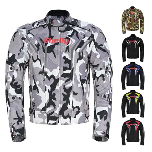 Shelly - Giacca da moto da uomo per avventura/tour, con tessuto Cordura, antivento, per gare di moto, equitazione, Grigio mimetico., XXL