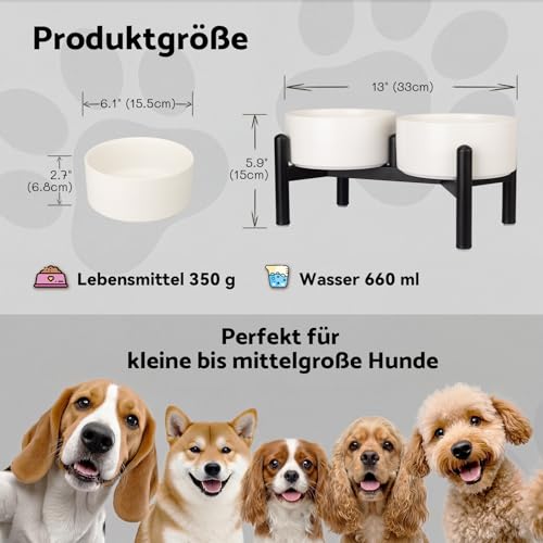 Futternapf Hund Erhöht Hundenapf Set - Doppelte Fressnapf Keramik mit Edelstahlständer - Ideal für Kleine und Mittelgroße Hunde - 660 ml x 2 - Schwarz