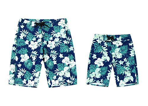 Father Son Matching Hawaiian Beach Board Shorts Swimwear Spandex in Flamingo Party2